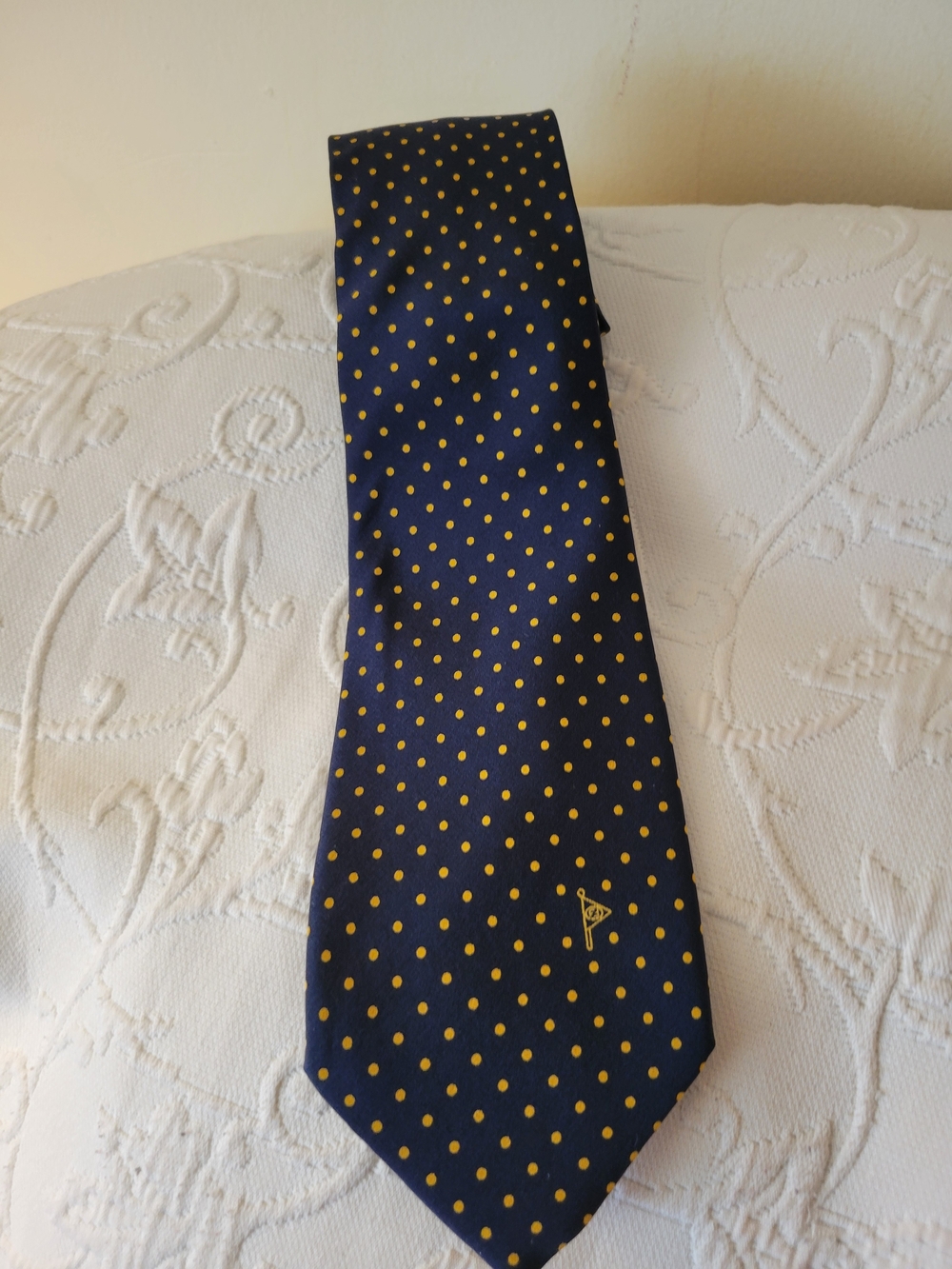 Fendi Navy Blue Tie with Yellow Polka Dots